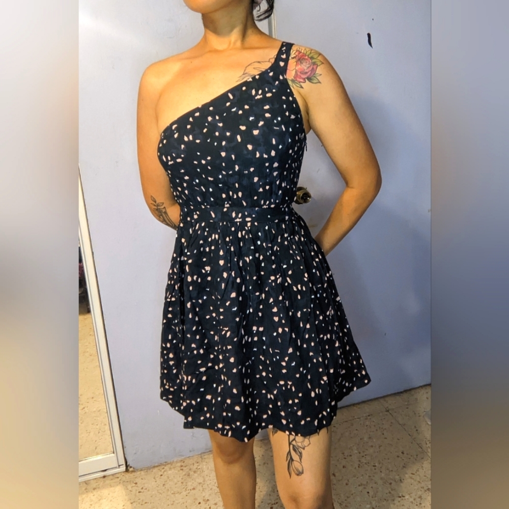 One-shoulder terrazzo print mini dress